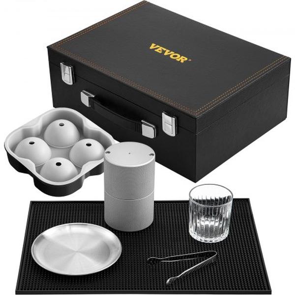 Picture of Vevor BQMJBDDWC60MMPVQNV0 Anodized 7075 Aluminum Ice Ball Press Kit with Silicone Moulds & Large Mat Stainless Steel Tong & Two Glasse