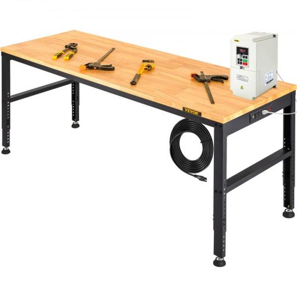 Picture of Vevor SMKDJGZTBDLZMOAL4V1 61 x 20 in. Workbench Adjustable Height Garage Table with 27.1 in. to 36 in. Heights & 2000 lbs Load Power Outlets&#44; Brown