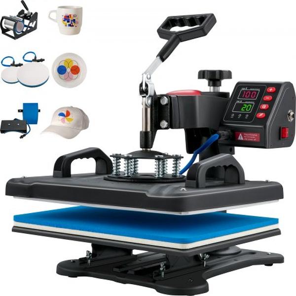 Picture of Vevor FTSDG1215110V8DYRV1 900W 5-in-1 Heat Press Machine Machine with 12 x 15 in. Clamshell Sublimation Transfer Printer
