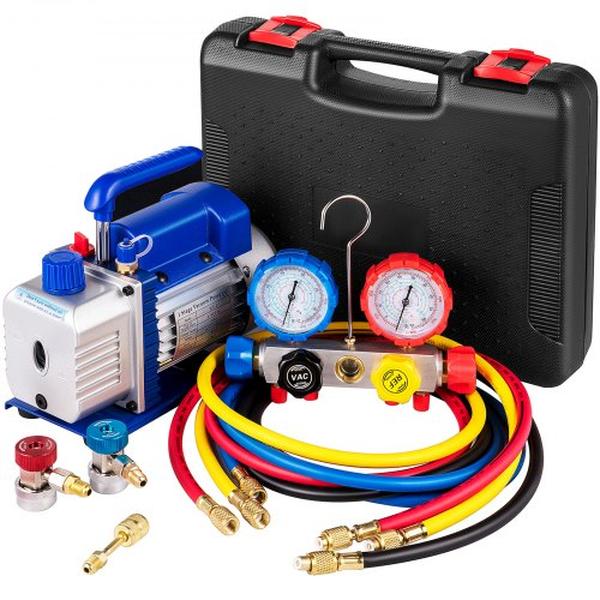 MCKDZK44.8CFM7CNVV1 4.8 CFM 0.25 HP Single Stage HVAC AC Refrigeration Vacuum Pump Kit with 5PA Ultimate Vacuum Manifold Gauge Set