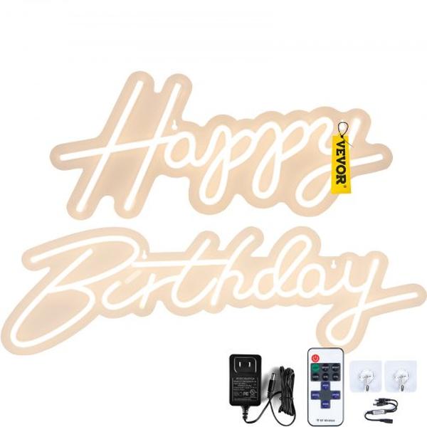 Picture of Vevor SYBZBSMC18X82WSSSV1 18 x 8 in. & 26 x 7.5 in. LED Happy Birthday Neon Lights Sign with Dimmer Switch & Power Adapter&#44; Warm White