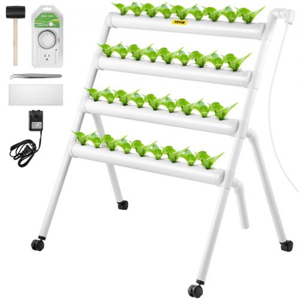 Picture of Vevor SPZWSZ436110VTZDLV1 Hydroponics Growing System for 36 Sites 4 Food-Grade PVC-U Pipe & 4 Layers Indoor Planting Kit&#44; White