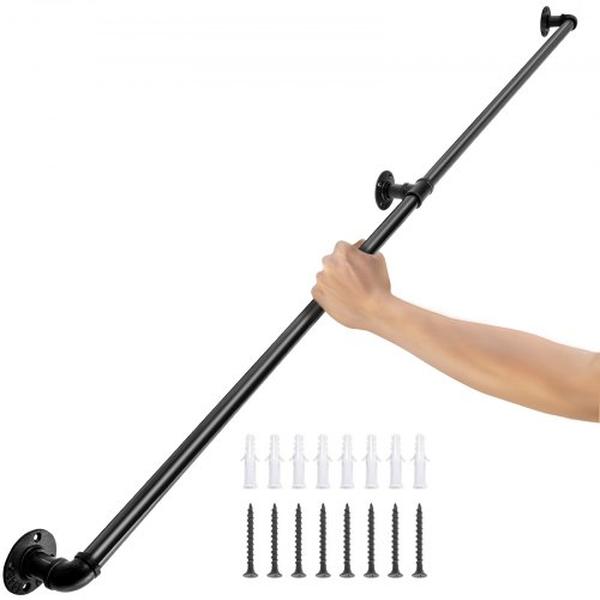 4 ft. Pipe Stair Handrail Staircase with 440 lbs Load Capacity Carbon Steel Pipe, Black