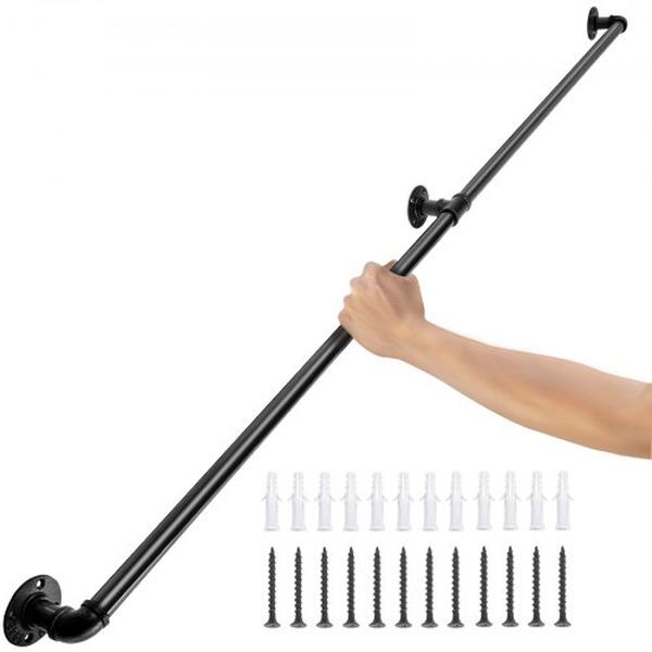 5 ft. Staircase Pipe Stair Handrail with 440 lbs Load Capacity Carbon Steel Pipe, Black