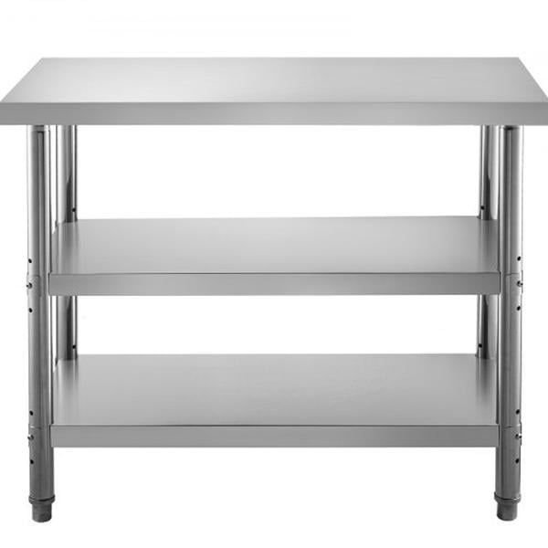 BXGSCDJ4814IN2K9FV0 48 x 14 x 33 in. Outdoor Food Prep Table with 2 Adjustable Undershelf BBQ Commercial Stainless Steel Table, Silver -  Vevor