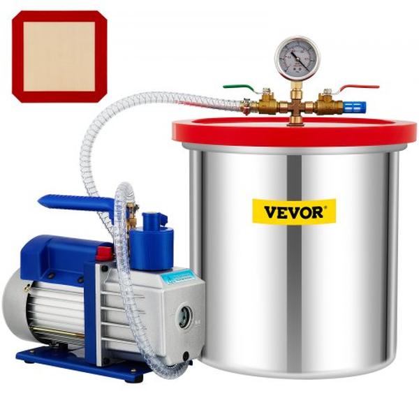 Picture of Vevor S12HP5CFM110VBGFDV1 5CFM 0.33 HP Single Stage Rotary Vane Vacuum Pump Chamber with 5 gal Pump