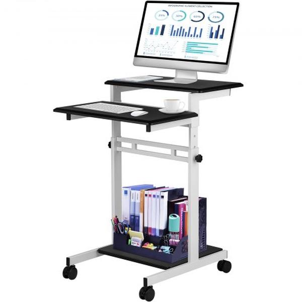 Picture of Vevor CKYDSJBGZY324YIJRV0 Rolling Laptop Mobile Standing Desk with Three Shelves & 34 to 47 in. Adjustable Height
