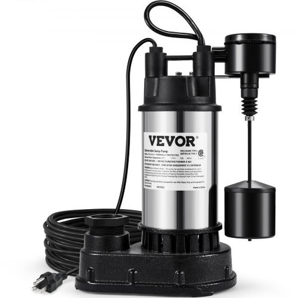 Picture of Vevor WSBBX10HP110VXGOYV1 1.5 HP Submersible Cast Iron & Steel Sump Pump for 6000 GPH Submersible Water Pump