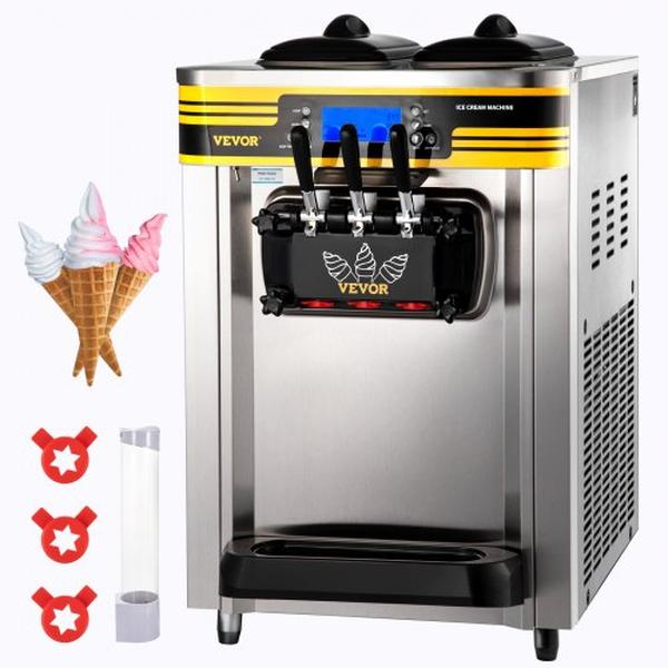 Picture of Vevor S2230LHR2110VOBEDV1 2350W Commercial Ice Cream Maker with 22-30 Liter Yield Countertop Soft Serve Machine&#44; Silver