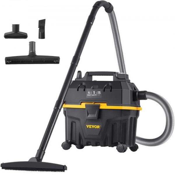 SYGSZK15L110VRFQ7V1 4 gal 5-Peak HP 3-in-1 Shop Wet Dry Vacuum with Blowing Function Portable Attachments to Clean Floor, Black