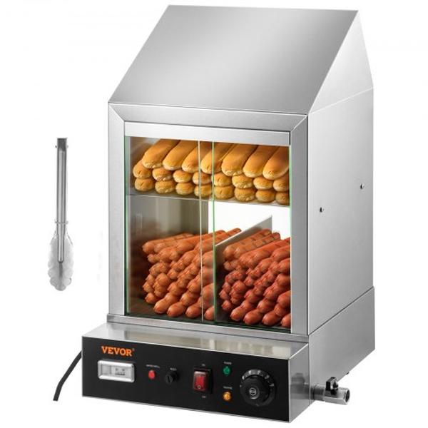 Picture of Vevor SPBWJCYBXGGHB49RZV1 1200W Commercial Hot Dog Steamer 2-Tier Electric Bun Warmer with Slide Doors