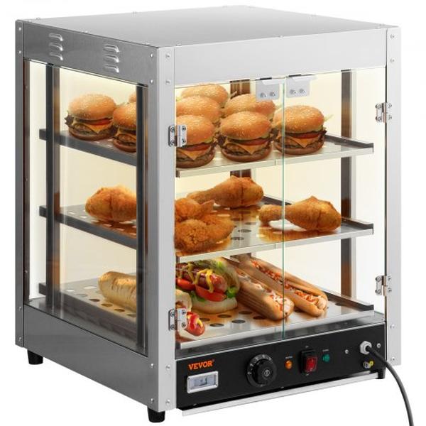 Picture of Vevor SPBWJCYBXGGHBUG51V1 3-Tier Commercial Food Warmer Countertop Pizza Cabinet with Water Tray