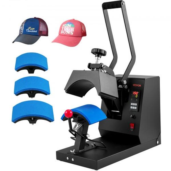 SDKMJHSY85441L0XUV1 4-in-1 Cap Hat Heat Press Machine with 6 x 3 in. Clamshell Sublimation Transfer, Black