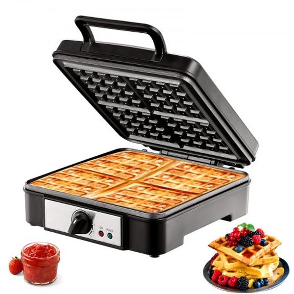 Picture of Vevor FXHFBJHFBFGZ4C0IMV1 120V 4-Slice 1200W Square Iron Non-Stick Waffle Maker Baker Machine with 122-572 Deg & 50-300 Deg Temperature Range