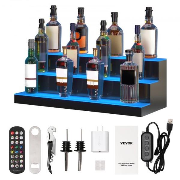 Picture of Vevor ZTXJPLED330RF57F4V1 30 in. 3-Step LED Lighted Liquor Bottle Display Bar Shelf RF & App Control
