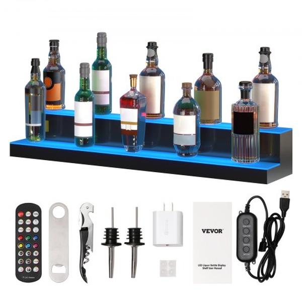 Picture of Vevor ZTXJPLED240RF8ZR0V1 40 in. 2-Step LED Lighted Liquor Bottle Display Bar Shelf RF & App Control