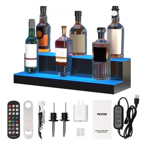 Picture of Vevor ZTXJPLED224RFPAU8V1 24 in. 2-Step LED Lighted Liquor Bottle Display Bar Shelf RF & App Control