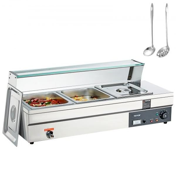 Picture of Vevor BL312QT1500W3CLFRV1 3 x 12 qt. 3-Pan Commercial Food Warmer Electric Steam Table with 1500W Tempered Glass Cover&#44; Silver