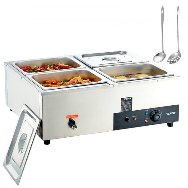 Picture of Vevor BW4412QT1200W2SZRV1 4 x 12 qt. 4-Pan Commercial Food Warmer Electric Steam Table with 1200W Professional Countertop Stainless Steel Buffet Bain Marie&#44; Silver