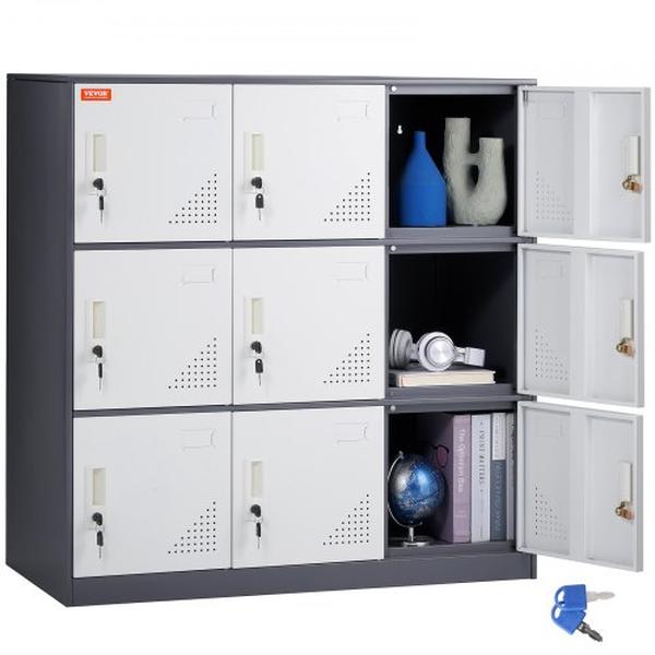 Picture of Vevor JCJHSBMY33180TSQWV0 Metal Locker for Employees & 9 Door Storage Cabinet with Card Slot&#44; Grey