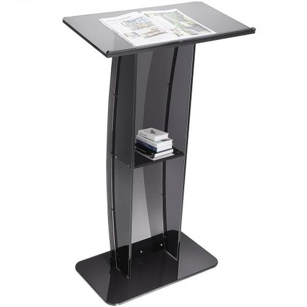 47 in. Acrylic Podium Tall Stand with Wide Reading Surface & Storage Shelf, Black