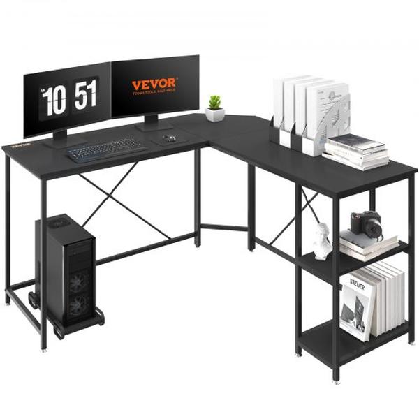 Picture of Vevor XZJBGZL54INCHFV2WV0 54 in. Corner L-Shaped Computer Desk with Storage Shelves & CPU Stand&#44; Black