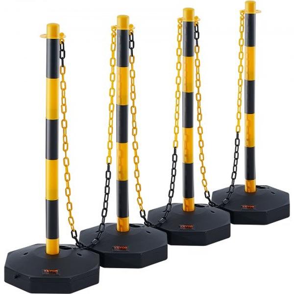 HHTCJTJSZ34YZ2TKMV0 Adjustable Post Cone Traffic Safety Delineator Barrier with Fillable Base, Yellow & Black - Pack of 4