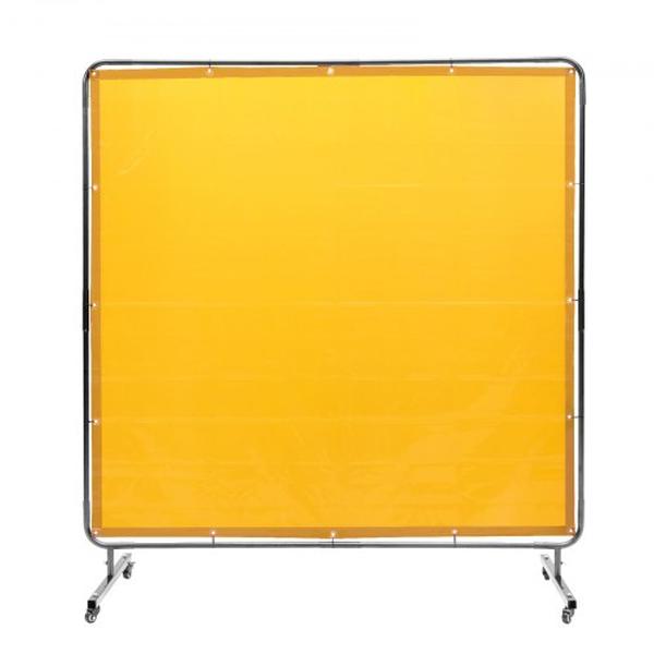 Welding Screen with Frame 6'x6' Welding Curtain Screen on 4 Wheels Yellow