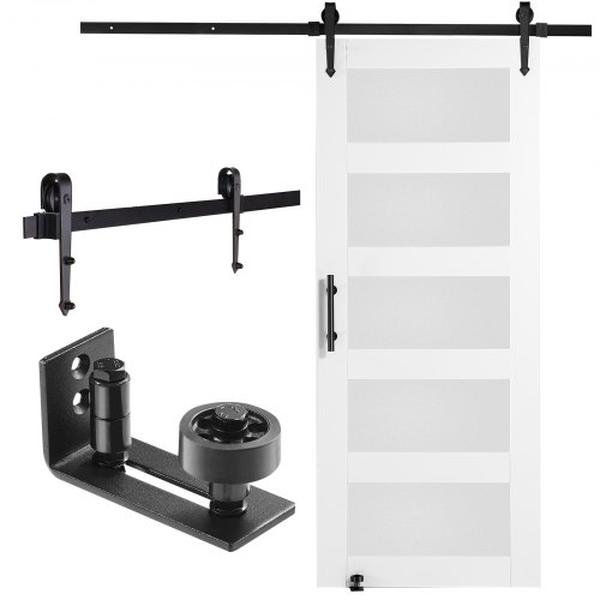 30 x 84 in. Wood & Glass Sliding Barn Door & Hardware Kit, White