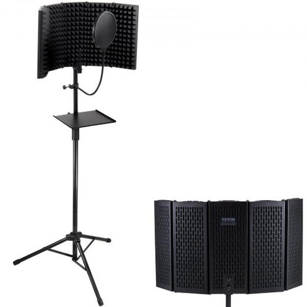 Picture of Vevor GYZGMDSXHMDLA73KWV0 5-Panel Studio Recording Foldable Mic Sound Microphone Isolation Shield with Pop Filter Floor Tripod Stand