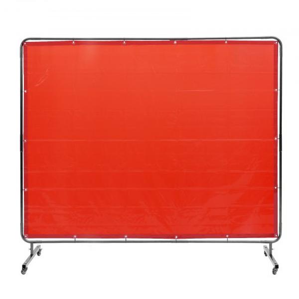 Welding Screen with Frame 6' x 8' Welding Curtain Screen on 4 Wheels Red
