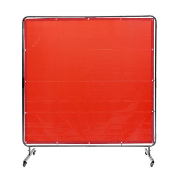 Welding Screen with Frame 6' x 6' Welding Curtain Screen on 4 Wheels Red