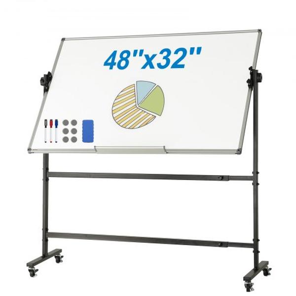 Picture of Vevor BB4832YCDLYDVRU6FV0 48 x 32 in. Double-Sided Magnetic Mobile Rolling Whiteboard for 360 Deg Reversible Adjustable Height Dry Erase Board