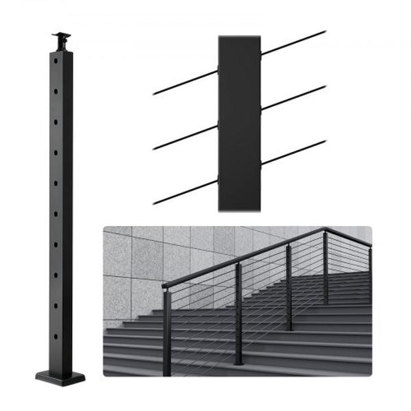 Picture of Vevor 1JZLGZHS91424HS5GV0 36 x 1 x 2 in. Steel 30 deg Angled Hole Stair Cable Railing Post with 10 Pre-Drilled Hole&#44; Black