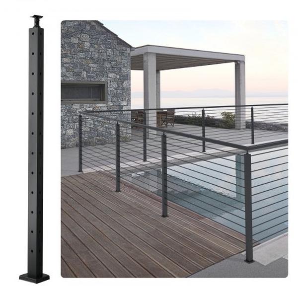 Picture of Vevor 1JZLGZHS1067CSWRBV0 42 x 1 x 2 in. Steel L-Shaped Hole Corner Cable Railing Post with 12 Pre-Drilled Hole&#44; Black