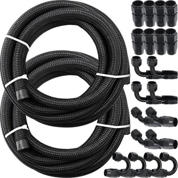 Picture of Vevor AN8YGTJ0000000001V0 8AN Fuel Line Hose Kit with 32.8 ft. Black Nylon Stainless Steel Braided - 20 Piece