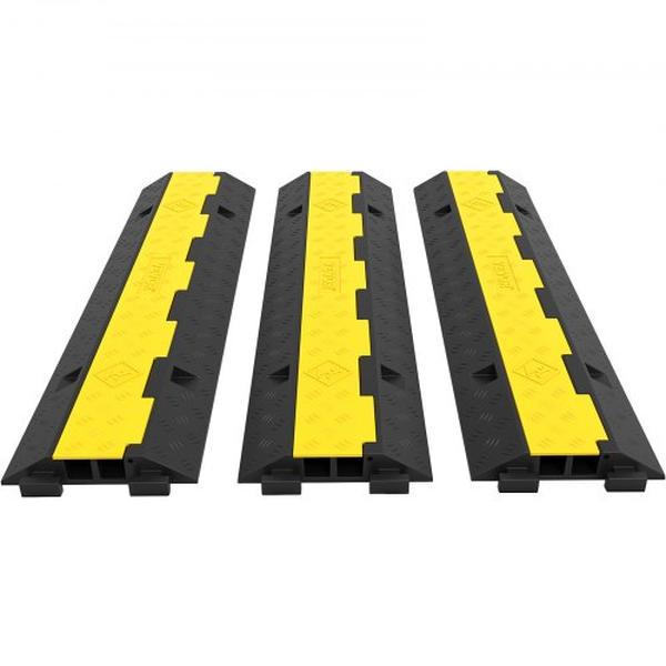 3JTLCGXB000000001V0 Rubber Cable Protector Heavy Duty Wire Hose Cord Protective Cover Ramps Floor Driveway Speed Bump, Black & Yellow - Pack of 3