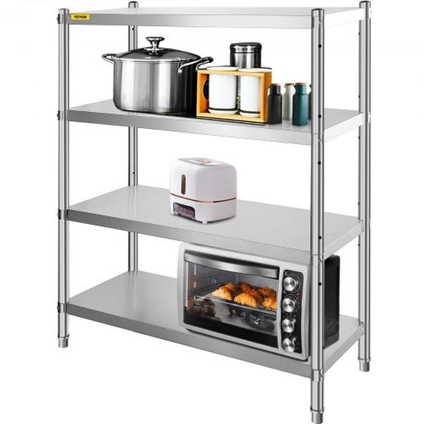 BXG4CHJ0000000001V0 46.8 x 18.5 in. 4-Tier Adjustable Stainless Steel Shelving Shelf Storage Unit, Silver