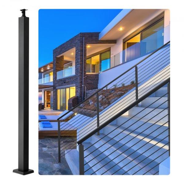 Picture of Vevor 1JZLGZ91455H6Z2UHV0 36 x 2 x 2 in. Steel Level Deck Cable Railing Post without Hole&#44; Black