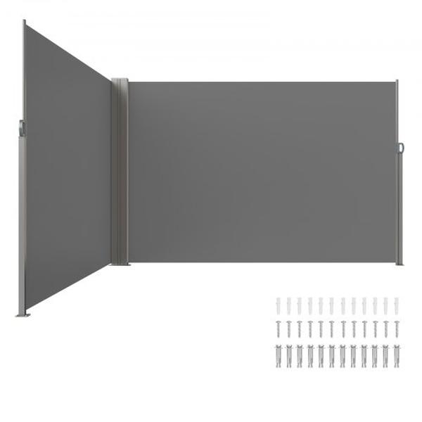 79 x 236 in. Outdoor Privacy Screen Retractable Side Awning, Grey