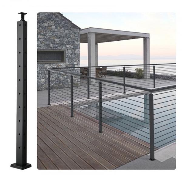 Picture of Vevor 1JZLGZHS9142UYBR4V0 36 x 1 x 2 in. Steel L-Shaped Hole Corner Cable Railing Post with 10 Pre-Drilled Hole&#44; Black