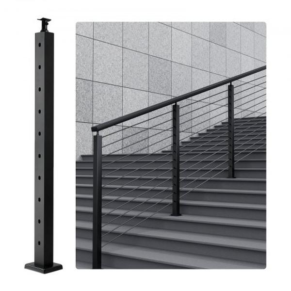 Picture of Vevor 1JZLGZ91455HV8GHUV0 36 x 2 x 2 in. Steel 30 deg Angled Hole Stair Cable Railing Post with 10 Pre-Drilled Hole&#44; Black