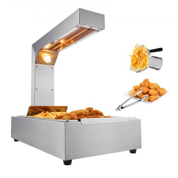 Picture of Vevor DLWSTBWT20L793L5AV1 750W French Fry Food Warmer Commercial Food Heating Lamp with Electric Stainless Steel Warming Light Dump Station, Silver