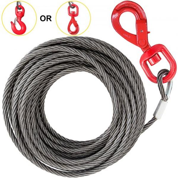 Picture of Vevor 2T23MGSSG00000001V0 0.375 in. x 75 ft. Galvanized Steel Winch Wire Cable Rope with 8800 lbs Hook