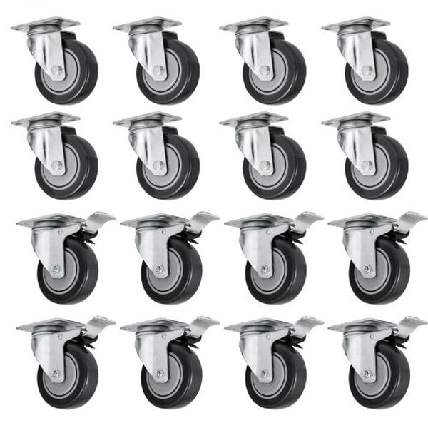 Picture of Vevor 16PCS4CTX1-3JAZJLV0 4 in. Swivel Rubber Base Wheel Polyurethane Swivel Caster with 286 lbs Top Plate & Bearing Heavy Duty Load - Pack of 16