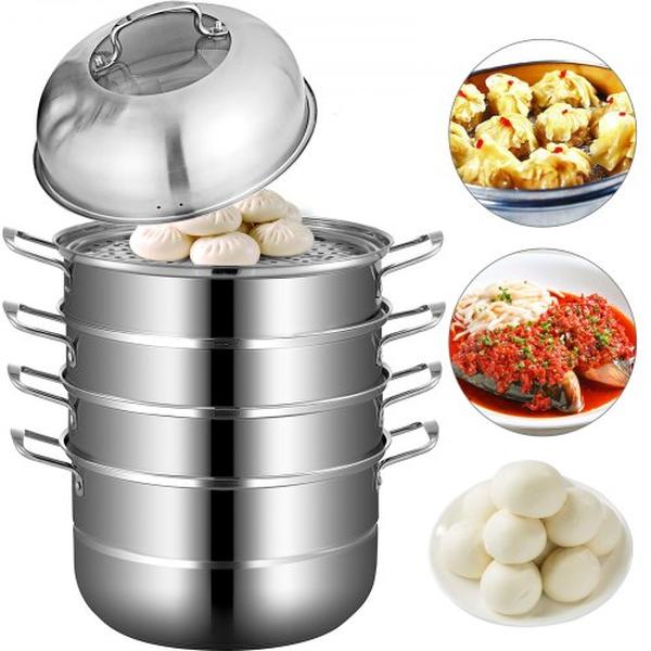 Picture of Vevor ZL5CBXGZL30CM0001V0 5-Titer Stainless Steel Dumpling Steamer for Cook Soup Noodle Fishes Work with 11.8 in. Gas Electric Grill Stove Top
