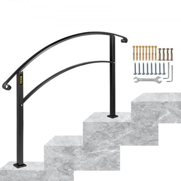 Picture of Vevor 3FTHWTYFSBLACK001V0 Handrails for Outdoor Steps 1 or 3 Steps Outdoor Stair Railing&#44; Black
