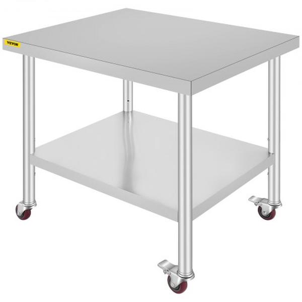 CFGZT30X36X34YC01V0 30 x 36 x 34 in. 3-Stage Adjustable Shelf Stainless Steel Work Table with 4 Wheels Heavy Duty Commercial Food Prep Worktable -  Vevor