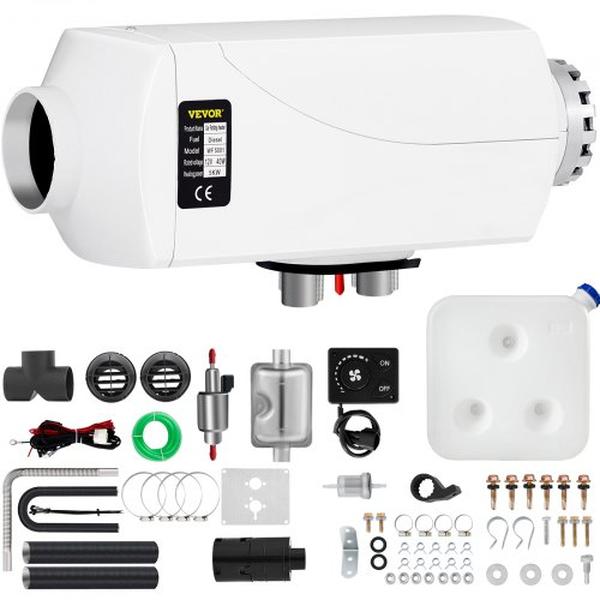 ZCJRQJXYQ00000001V0 5KW Air Heater Muffler with 12V 5000W Diesel Parking Heater & 2 Duct Diesel Heater Double Vent, White -  Vevor