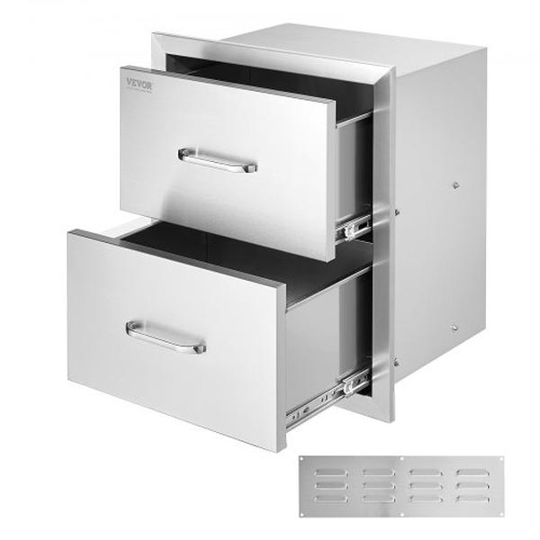 Picture of Vevor 18X15YC2CBXGCTG01V0 20.6 x 18 x 12.7 in. Flush Mount Double BBQ Stainless Steel Outdoor Kitchen Drawer with Handle&#44; Sliver